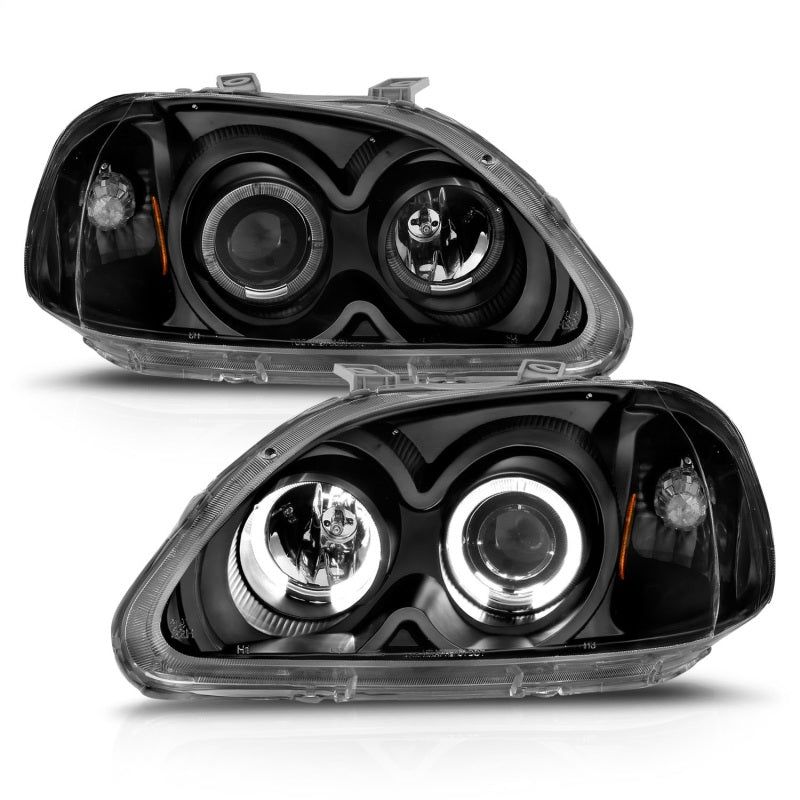 ANZO 1996-1998 Honda Civic Projector Headlights w/ Halo Black-Headlights-ANZO-ANZ121068-SMINKpower Performance Parts