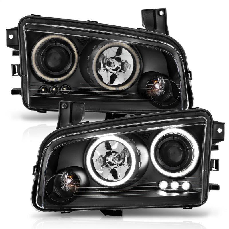 ANZO 2006-2010 Dodge Charger Projector Headlights w/ Halo Chrome (CCFL)-Headlights-ANZO-ANZ121218-SMINKpower Performance Parts