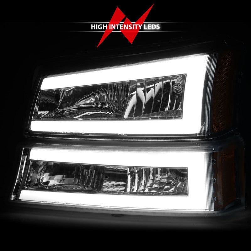 ANZO 2003-2006 Chevrolet Silverado 1500 Crystal Headlights w/ Light Bar Chrome Housing-Headlights-ANZO-ANZ111502-SMINKpower Performance Parts