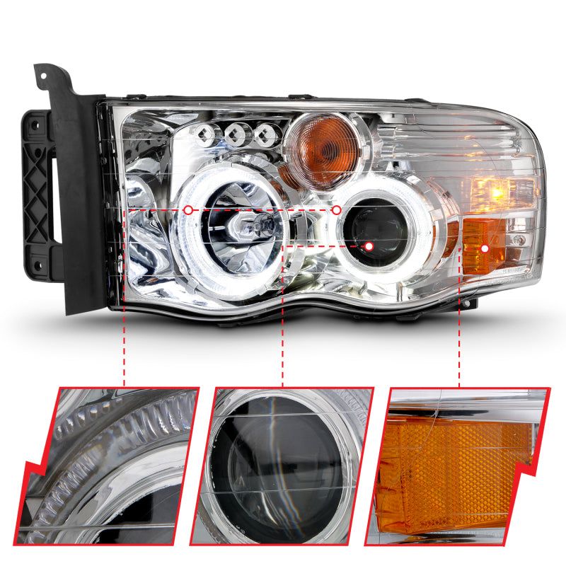 ANZO 2002-2005 Dodge Ram 1500 Projector Headlights w/ Halo Chrome Clear Amber-Headlights-ANZO-ANZ111491-SMINKpower Performance Parts