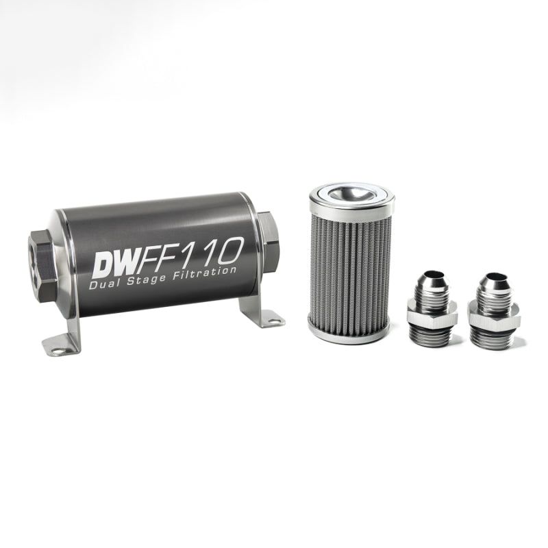 DeatschWerks Stainless Steel 8AN 100 Micron Universal Inline Fuel Filter Housing Kit (110mm)-Fuel Filters-DeatschWerks-DWK8-03-110-100K-8-SMINKpower Performance Parts