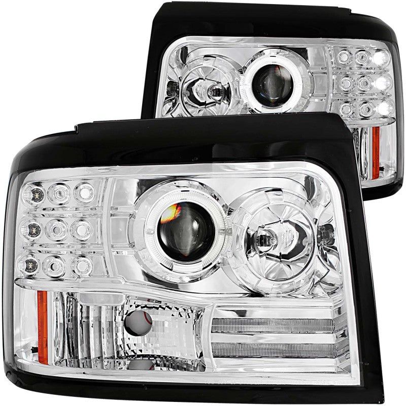 ANZO 1992-1996 Ford F-150 Projector Headlights w/ Halo Chrome w/ Side Markers and Parking Lights-Headlights-ANZO-ANZ111183-SMINKpower Performance Parts