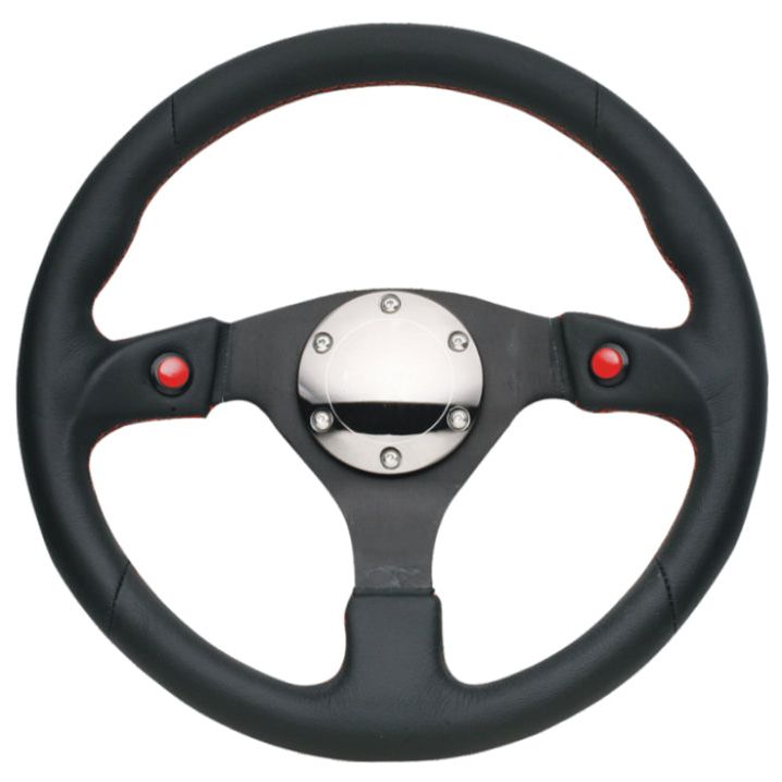 NRG Reinforced Steering Wheel (320mm) Blk Leather w/Dual Buttons-Steering Wheels-NRG-NRGRST-007R-SMINKpower Performance Parts