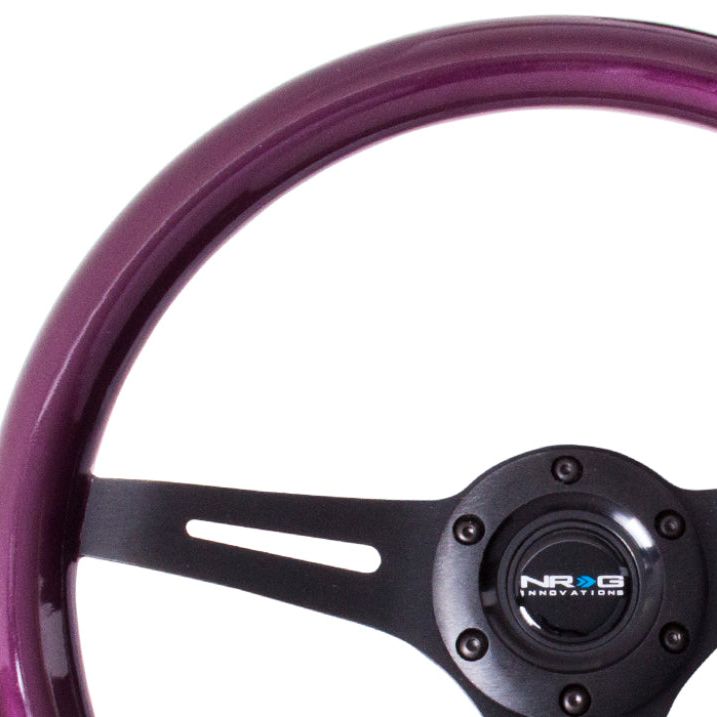 NRG Classic Wood Grain Steering Wheel (350mm) Purple Pearl/Flake Paint w/Black 3-Spoke Center - SMINKpower Performance Parts NRGST-015BK-PP NRG