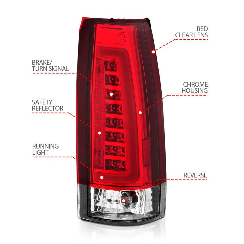 ANZO 1999-2000 Cadillac Escalade LED Taillights Chrome Housing Red/Clear Lens Pair-Tail Lights-ANZO-ANZ311346-SMINKpower Performance Parts