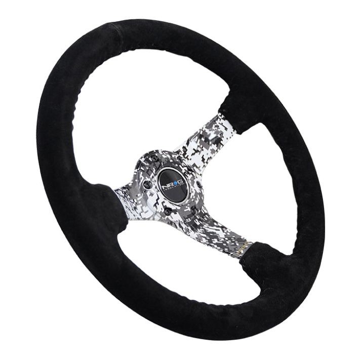 NRG Reinforced Steering Wheel (350mm / 3in. Deep) Blk Suede w/Hydrodipped Digi-Camo Spokes - SMINKpower Performance Parts NRGRST-036DC-S NRG