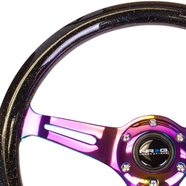 NRG Classic Wood Grain Steering Wheel (350mm) Black Sparkle/Galaxy Color w/Neochrome 3-Spoke-Steering Wheels-NRG-NRGST-015MC-BSB-SMINKpower Performance Parts