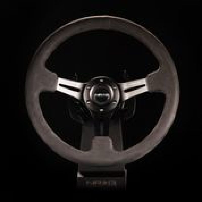 NRG Reinforced Steering Wheel (350mm / 3in. Deep) Black Leather w/ Alcantara Stitching-Steering Wheels-NRG-NRGRST-018SA-SMINKpower Performance Parts