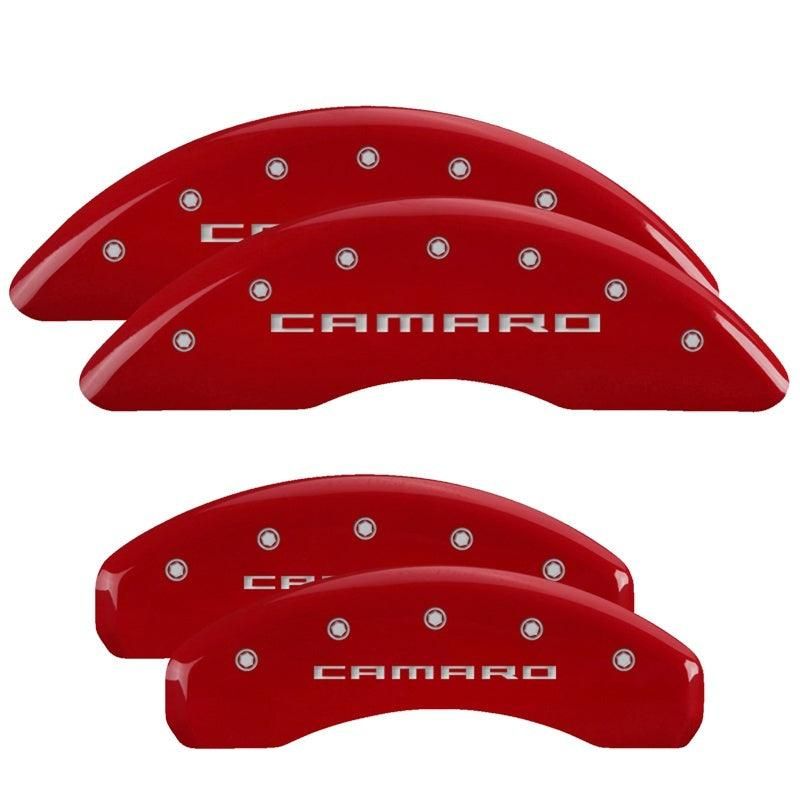 MGP 4 Caliper Covers Engraved Front & Rear Gen 5/Camaro Red finish silver ch - SMINKpower Performance Parts MGP14241SCA5RD MGP