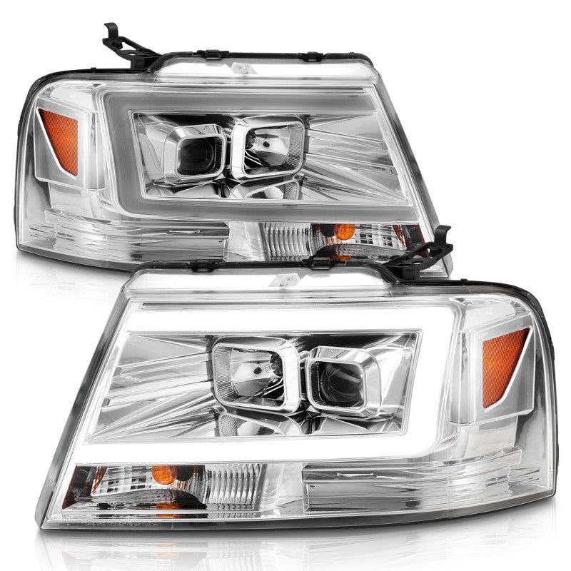 ANZO 2004-2008 Ford F-150 Projector Headlights w/ Light Bar Chrome Housing-Headlights-ANZO-ANZ111542-SMINKpower Performance Parts