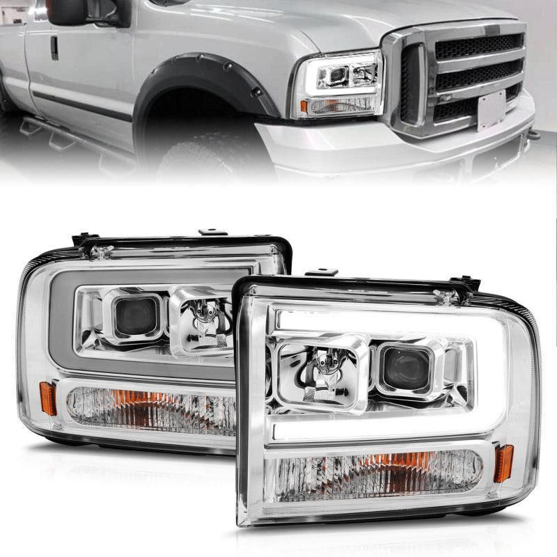 ANZO 99-04 Ford F250/F350/F450/Excursion (excl 99) Projector Headlights - w/Light Bar Chrome Housing - SMINKpower Performance Parts ANZ111552 ANZO