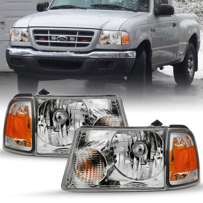 ANZO 2001-2011 Ford Ranger Crystal Headlight Chrome w/Corner Lights (OE Replacement) - SMINKpower Performance Parts ANZ111484 ANZO