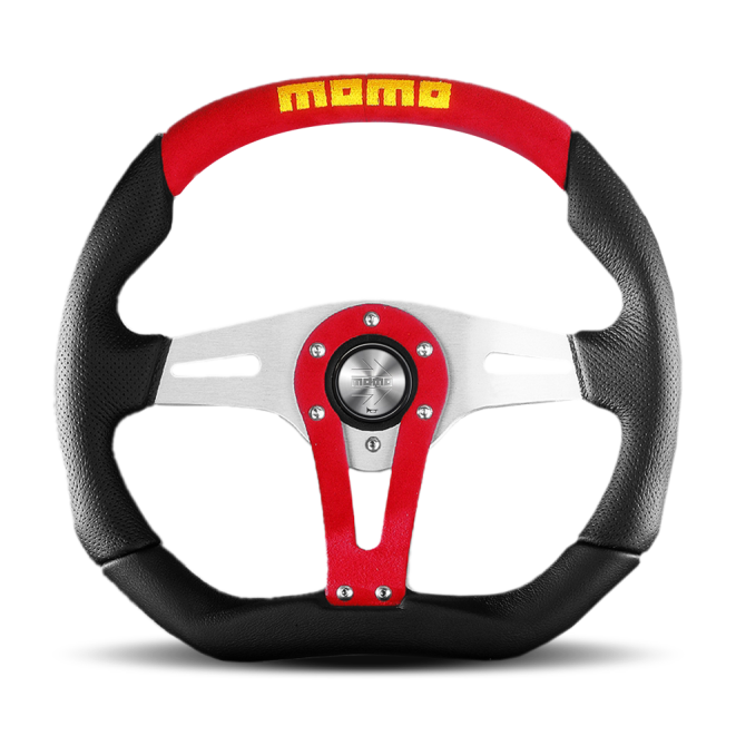 Momo Trek Steering Wheel 350 mm - 4 Black AirLeather/Brshd Al Spokes - SMINKpower Performance Parts MOMTRK35BK0R MOMO