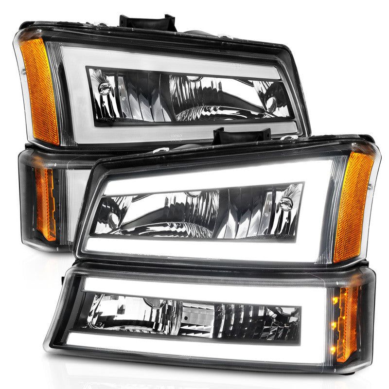 ANZO 2003-2006 Chevrolet Silverado 1500 Crystal Headlights w/ Light Bar Black Housing-Headlights-ANZO-ANZ111501-SMINKpower Performance Parts