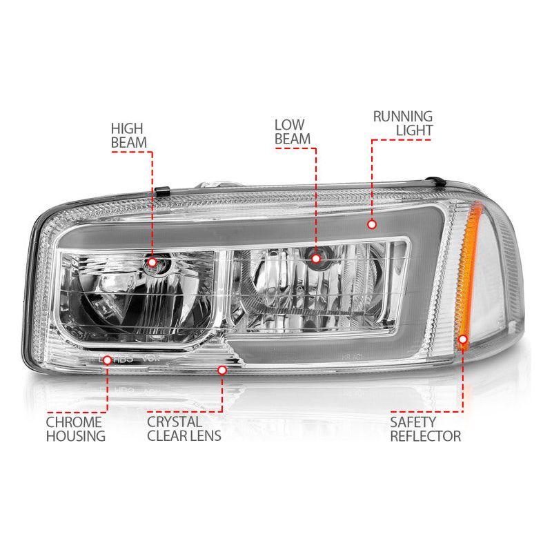 Anzo 99-17 GMC Sierra/Denali Headlights Chrome Amber (w/C Light Bars)-Headlights-ANZO-ANZ111523-SMINKpower Performance Parts