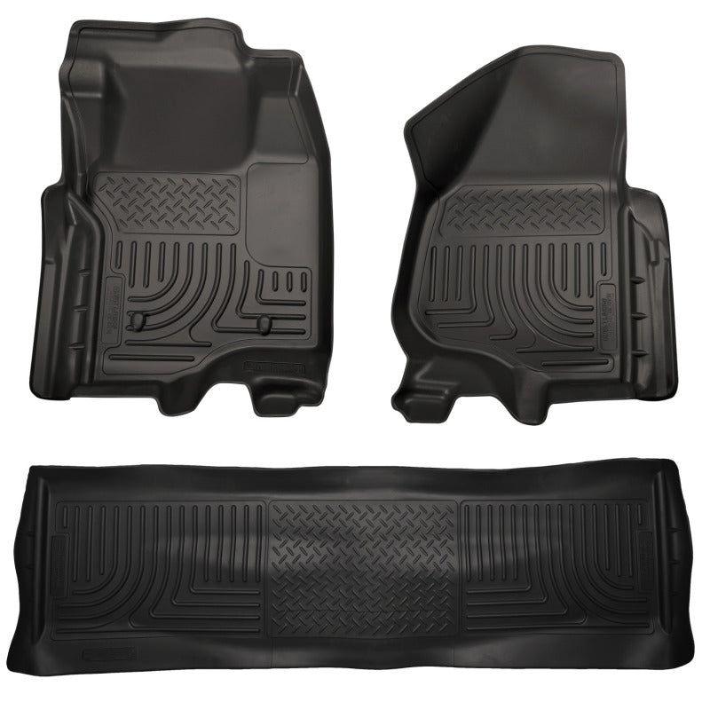 Husky Liners 11-12 Ford SD Crew Cab WeatherBeater Combo Black Floor Liners (w/o Manual Trans Case)-Floor Mats - Rubber-Husky Liners-HSL98711-SMINKpower Performance Parts