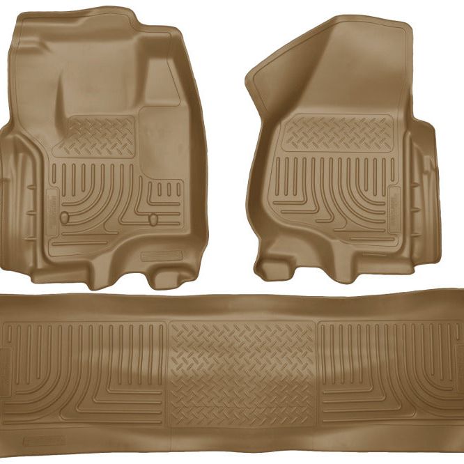 Husky Liners 2012.5 Ford SD Crew Cab WeatherBeater Combo Tan Floor Liners (w/o Manual Trans Case)-Floor Mats - Rubber-Husky Liners-HSL99713-SMINKpower Performance Parts