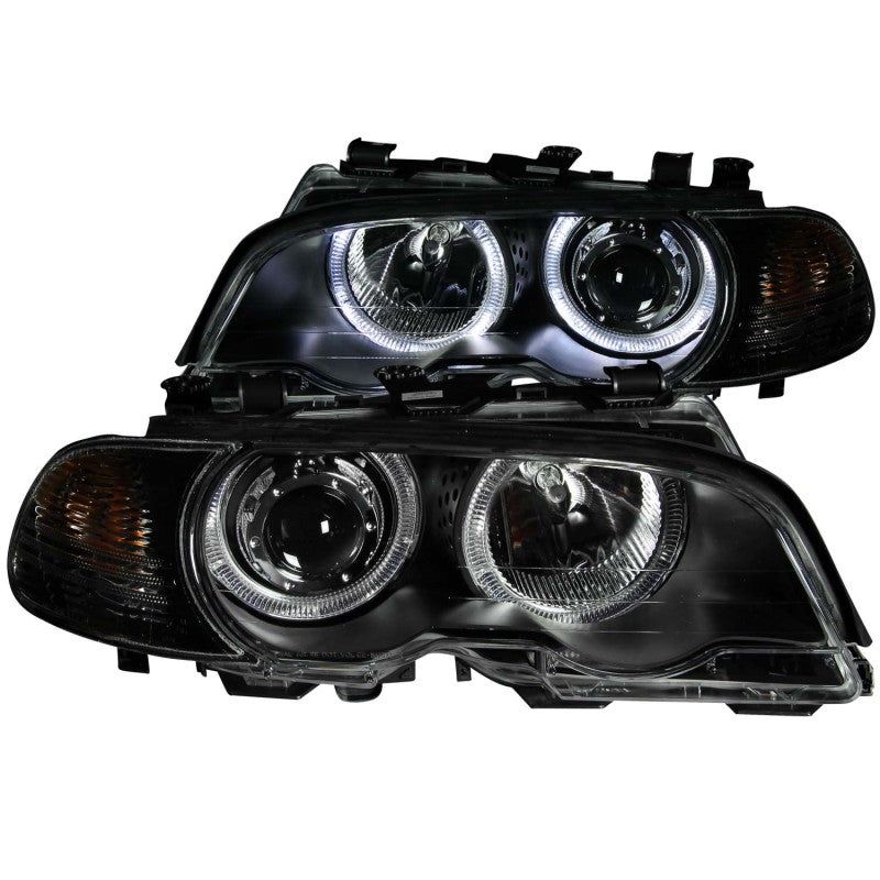 ANZO 2000-2003 BMW 3 Series E46 Projector Headlights w/ Halo Black-Headlights-ANZO-ANZ121269-SMINKpower Performance Parts