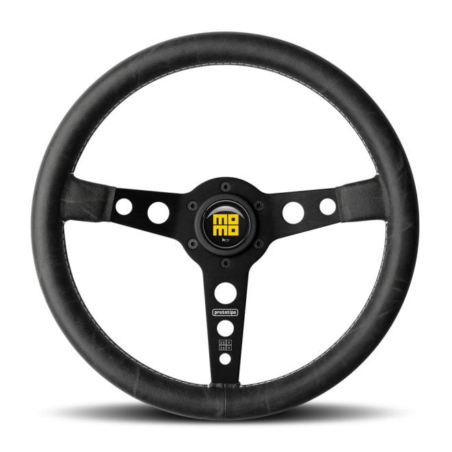 Momo Prototip Heritage Steering Wheel 350 mm - Black Leather/White Stitch/Black Spokes - momo-prototip-heritage-steering-wheel-350-mm-black-leather-white-stitch-black-spokes
