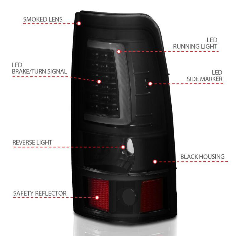 ANZO 2003-2006 Chevy Silverado 1500 LED Taillights Plank Style Black w/Smoke Lens-Tail Lights-ANZO-ANZ311334-SMINKpower Performance Parts