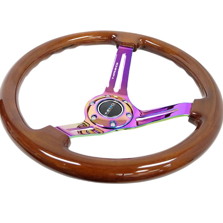 NRG Reinforced Steering Wheel (350mm / 3in. Deep) Brown Wood w/Blk Matte Spoke/Neochrome Center Mark-Steering Wheels-NRG-NRGRST-018BR-MC-SMINKpower Performance Parts