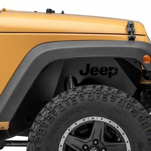 Officially Licensed Jeep 07-18 Wrangler JK Aluminum Inner Fender Liners w/ Jeep Logo- Front-Txt Blk - SMINKpower Performance Parts OLJJ157737 Officially Licensed Jeep