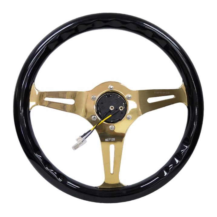 NRG Classic Wood Grain Steering Wheel (350mm) Black Grip w/Chrome Gold 3-Spoke Center-Steering Wheels-NRG-NRGST-015CG-BK-SMINKpower Performance Parts