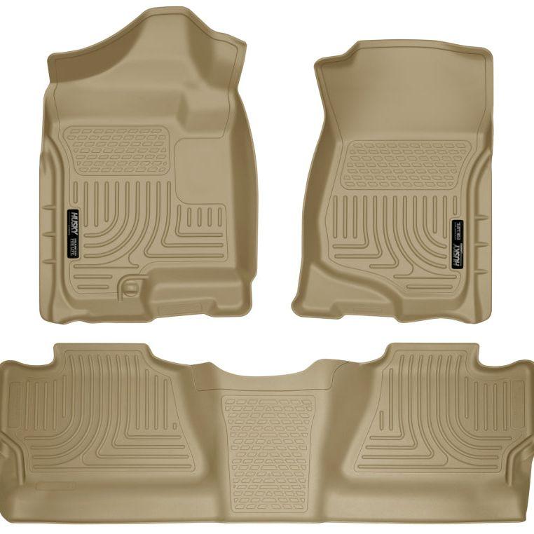 Husky Liners 07-12 Chevy Silverado/GMC Sierra Crew Cab WeatherBeater Combo Tan Floor Liners-Floor Mats - Rubber-Husky Liners-HSL98203-SMINKpower Performance Parts