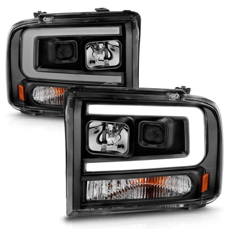 ANZO 99-04 Ford F250/F350/F450/Excursion (excl 99) Projector Headlights - w/ Light Bar Black Housing - SMINKpower Performance Parts ANZ111551 ANZO