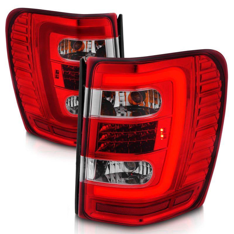 ANZO 1999-2004 Jeep Grand Cherokee LED Tail Lights w/ Light Bar Chrome Housing Red/Clear Lens - SMINKpower Performance Parts ANZ311396 ANZO