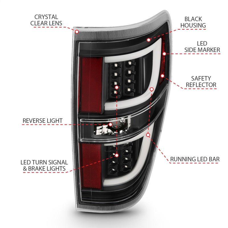 ANZO 2009-2013 Ford F-150 LED Taillights Black-Tail Lights-ANZO-ANZ311257-SMINKpower Performance Parts