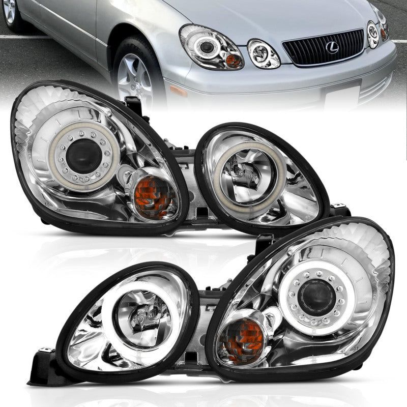 ANZO 1998-2005 Lexus Gs300 Projector Headlights w/ Halo Chrome-Headlights-ANZO-ANZ121143-SMINKpower Performance Parts