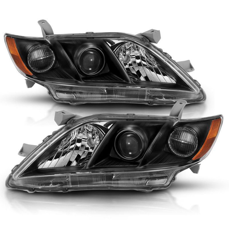 ANZO 2007-2009 Toyota Camry Projector Headlight Black Amber-Headlights-ANZO-ANZ121539-SMINKpower Performance Parts