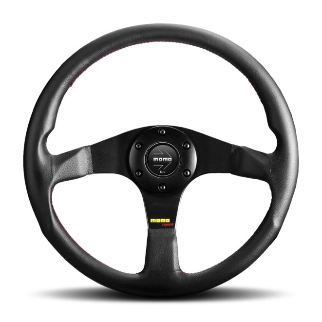Momo Tuner Steering Wheel 320 mm - Black Leather/Red Stitch/Black Spokes - momo-tuner-steering-wheel-320-mm-black-leather-red-stitch-black-spokes