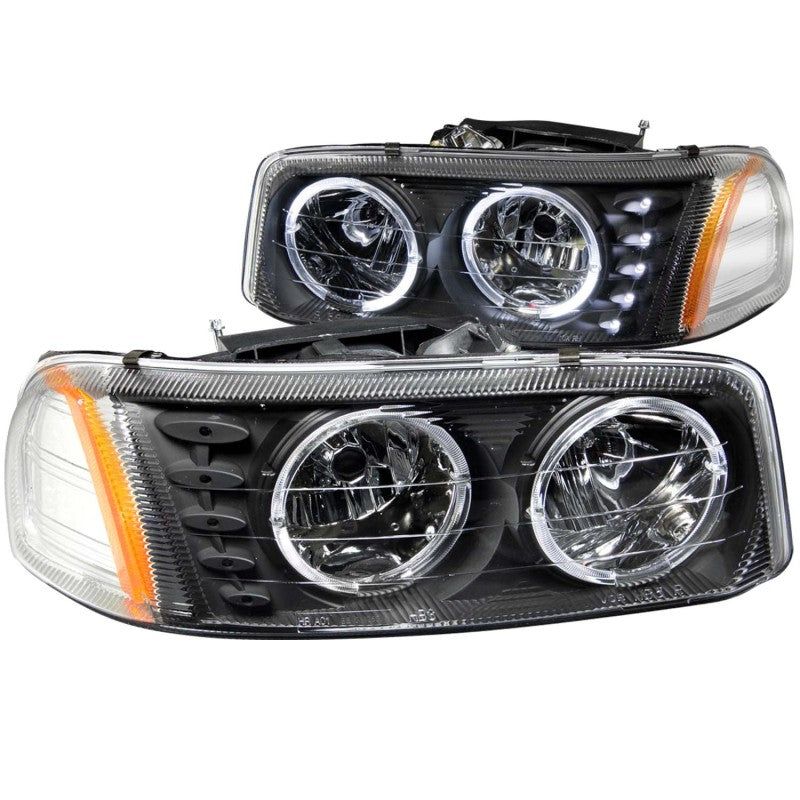 ANZO 1999-2006 Gmc Sierra 1500 Crystal Headlights w/ Halo and LED Black-Headlights-ANZO-ANZ111207-SMINKpower Performance Parts