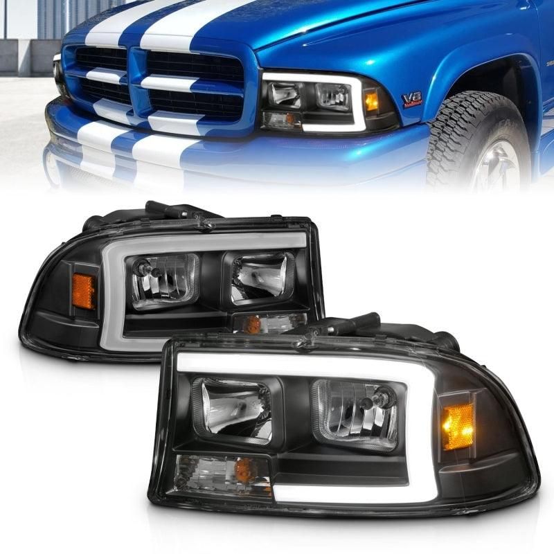 ANZO 97-04 Dodge Dakota/Durango Crystal headlight Set w/ Light Bar Black Housing - SMINKpower Performance Parts ANZ111591 ANZO