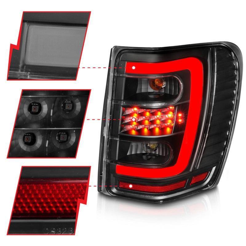 ANZO 1999-2004 Jeep Grand Cherokee LED Tail Lights w/ Light Bar Black Housing Clear Lens - SMINKpower Performance Parts ANZ311394 ANZO