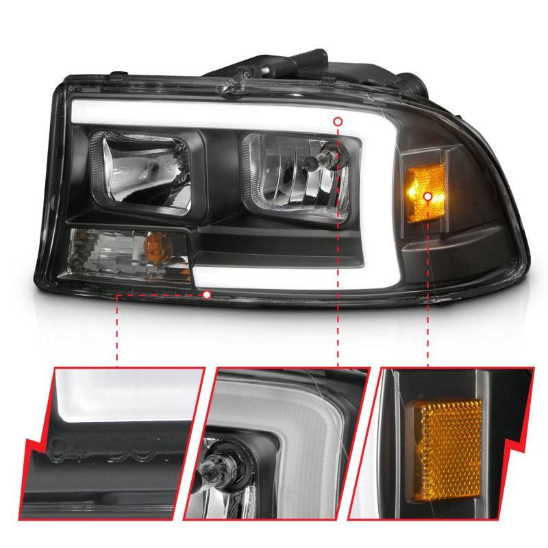 ANZO 97-04 Dodge Dakota/Durango Crystal headlight Set w/ Light Bar Black Housing - SMINKpower Performance Parts ANZ111591 ANZO