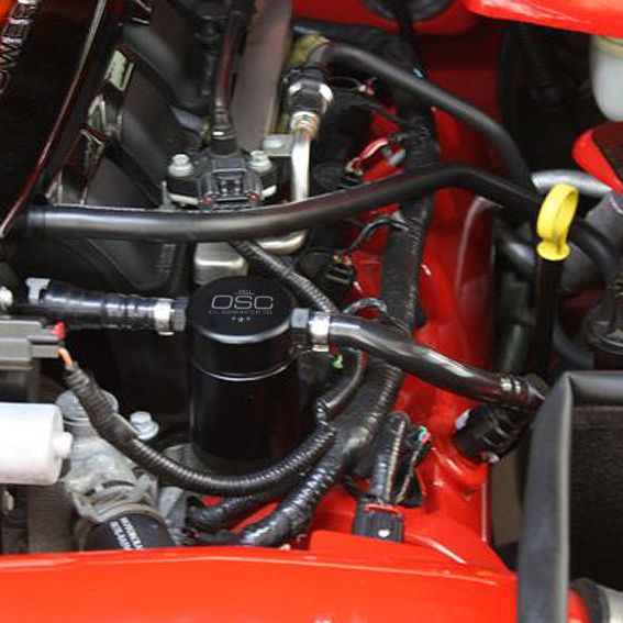 J&L 05-10 Ford Mustang GT/Bullitt/Saleen Driver Side Oil Separator 3.0 - Black Anodized-Oil Separators-J&L-JLT3013D-B-SMINKpower Performance Parts