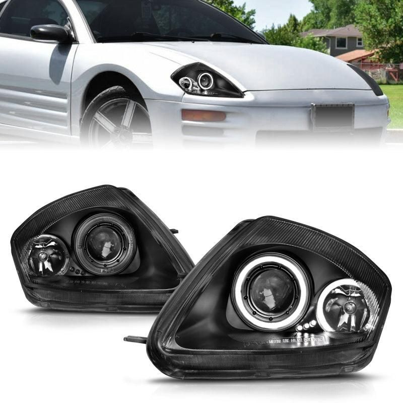 ANZO 2000-2005 Mitsubishi Eclipse Projector Headlights w/ Halo Black - SMINKpower Performance Parts ANZ121332 ANZO