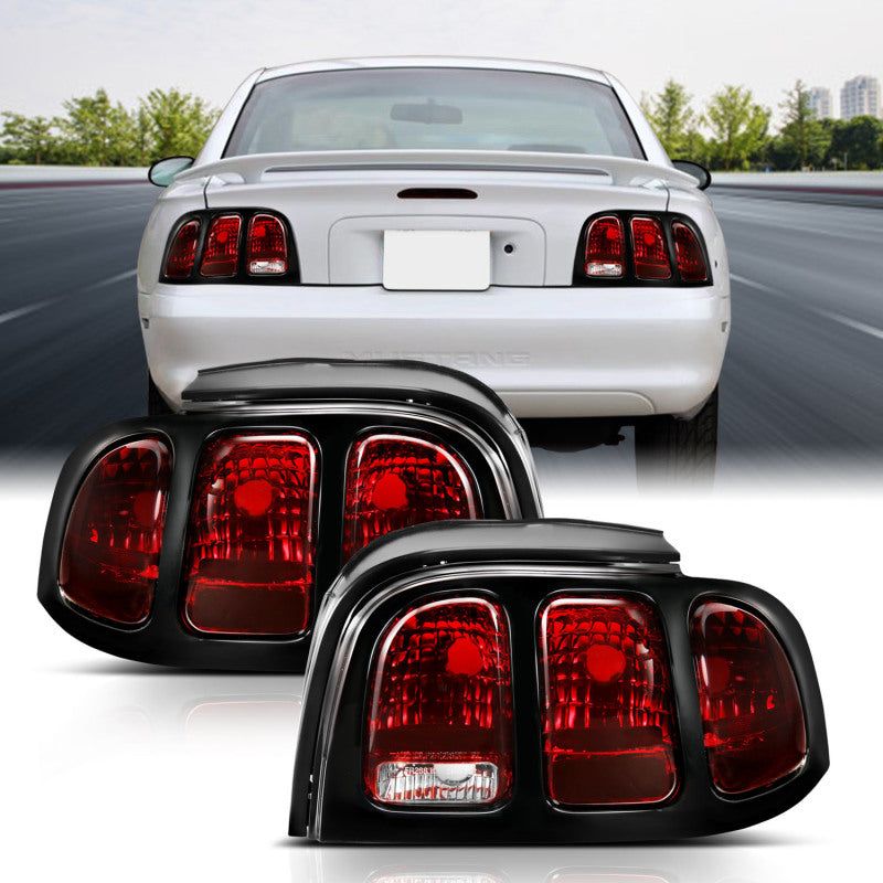 ANZO 1994-1998 Ford Mustang Taillight Dark Red Lens (OE Style)-Tail Lights-ANZO-ANZ321350-SMINKpower Performance Parts