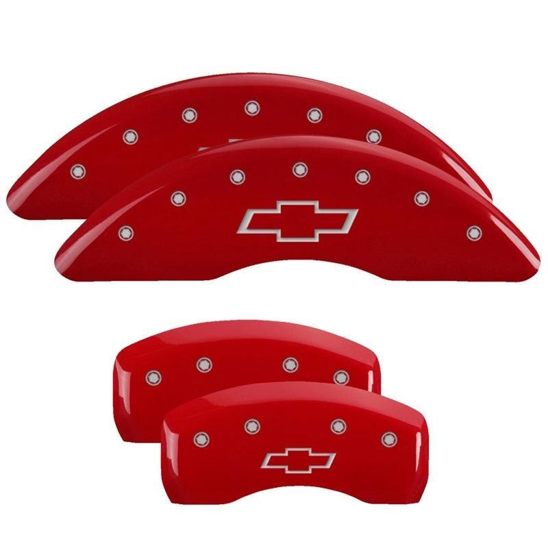 MGP 4 Caliper Covers Engraved Front & Rear Bowtie Red Finish Silver Char 2018 Chevrolet Traverse - mgp-4-caliper-covers-engraved-front-rear-bowtie-red-finish-silver-char-2018-chevrolet-traverse