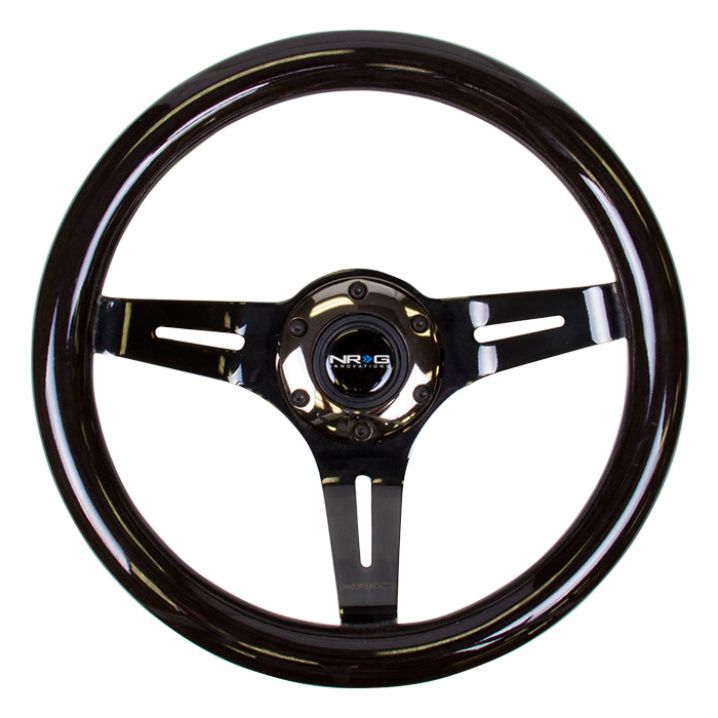 NRG Classic Wood Grain Steering Wheel (310mm) Black w/Black Chrome 3-Spoke Center - SMINKpower Performance Parts NRGST-310BK-BK NRG