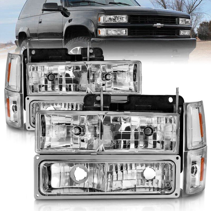 ANZO 88-98 Chevrolet C1500 Crystal Headlights Chrome w/ Signal and Side Marker Lights-Headlights-ANZO-ANZ111506-SMINKpower Performance Parts