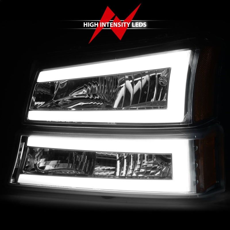 ANZO 2003-2006 Chevrolet Silverado 1500 Crystal Headlights w/ Light Bar Chrome Housing-Headlights-ANZO-ANZ111502-SMINKpower Performance Parts