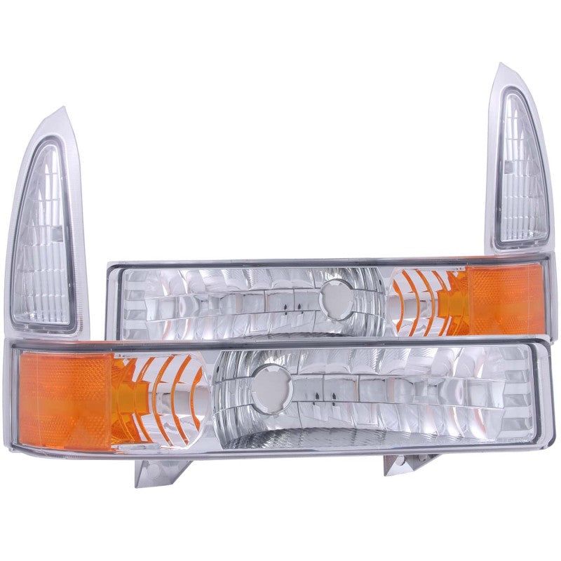 ANZO 2000-2004 Ford Excursion Euro Parking Lights Chrome w/ Amber Reflector-Lights Corner-ANZO-ANZ511039-SMINKpower Performance Parts