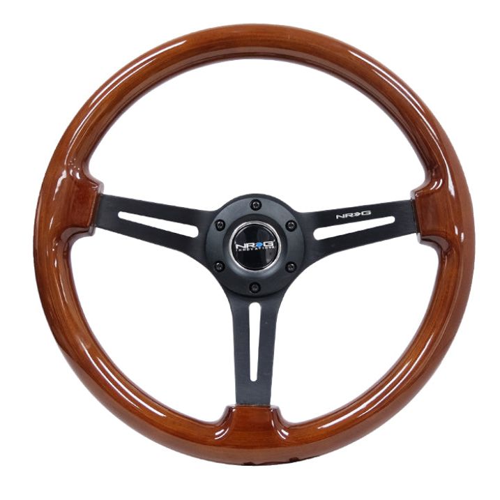 NRG Reinforced Steering Wheel (350mm / 3in. Deep) Brown Wood w/Blk Matte Spoke/Black Center Mark-Steering Wheels-NRG-NRGRST-018BR-BK-SMINKpower Performance Parts