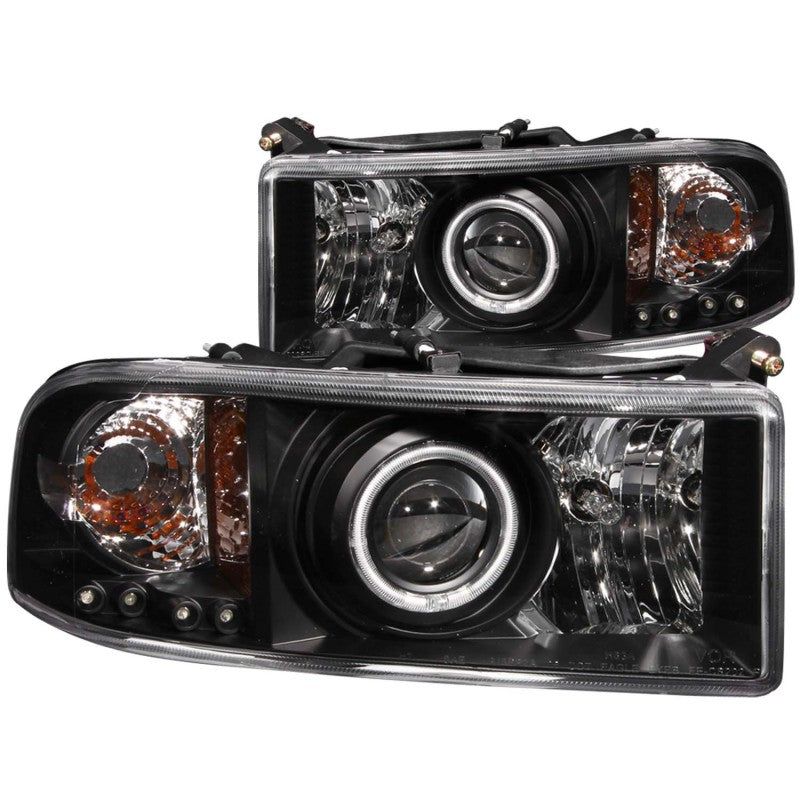 ANZO 1994-2001 Dodge Ram Projector Headlights w/ Halo Black-Headlights-ANZO-ANZ111065-SMINKpower Performance Parts