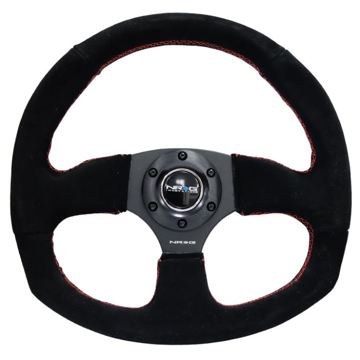 NRG Reinforced Steering Wheel (320mm Horizontal / 330mm Vertical) Suede w/Red Stitch-Steering Wheels-NRG-NRGRST-009S-RS-SMINKpower Performance Parts