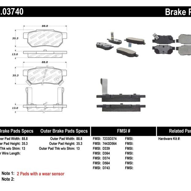 StopTech Performance 90-01 Integra (exc. Type R)/90-93 Civic EX Coupe w rear disc & abs/99-00 Civic-Brake Pads - Performance-Stoptech-STO309.03740-SMINKpower Performance Parts